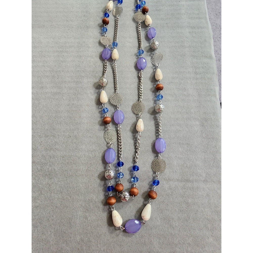 BOCAR Signed Double Strand Station‎ Necklace Purple Silver Tone FREE $HIPPING!! - Picture 5 of 5